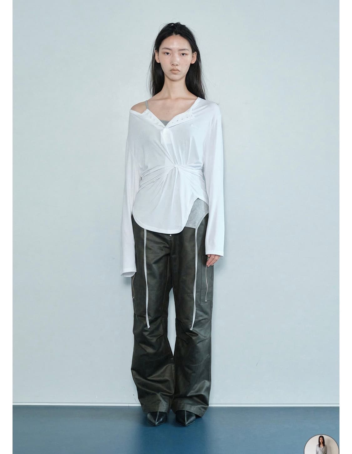 cerric button henley neck top, white  상품이미지1