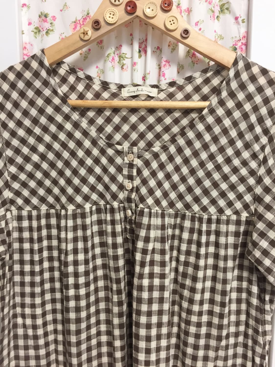빈티지 브라운 고방체크 반팔 블라우스 상품이미지2
