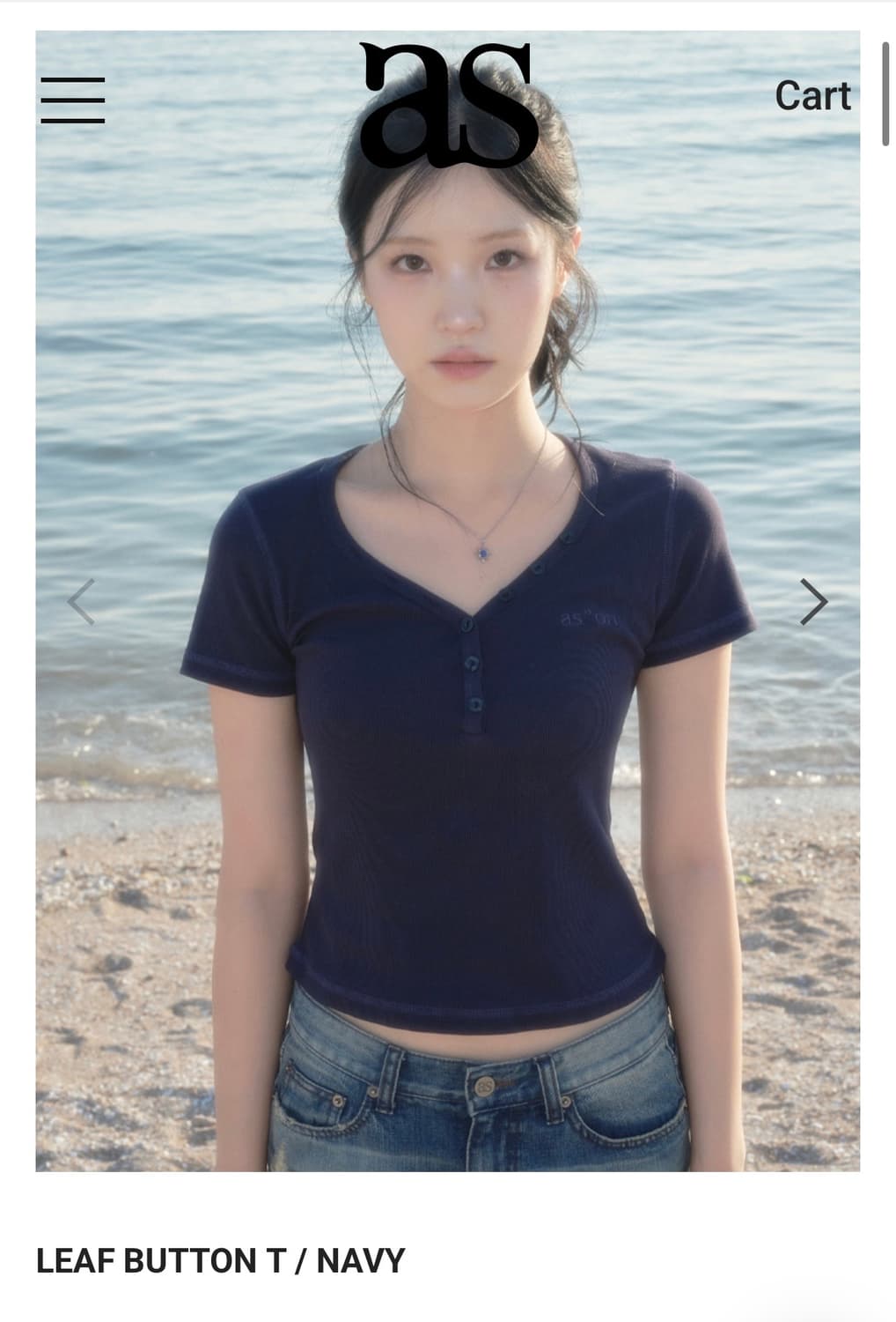 애즈온 LEAF BUTTON T / NAVY 상품이미지1