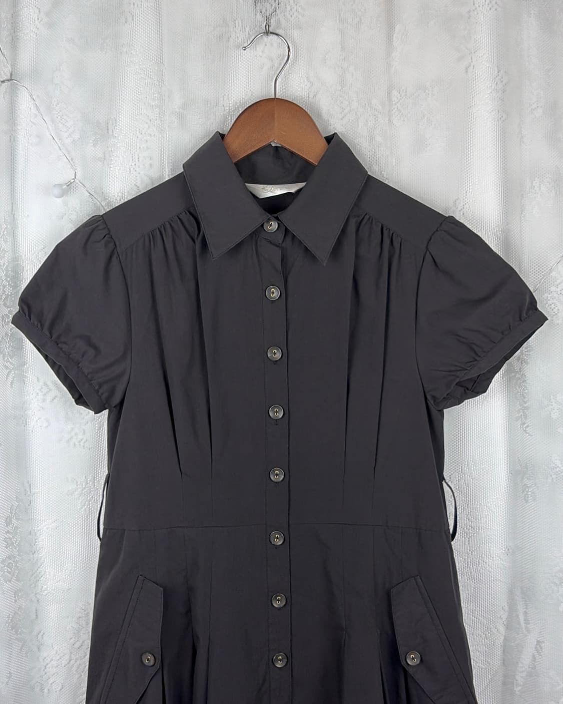 JPN black button-down shirt dress 상품이미지5