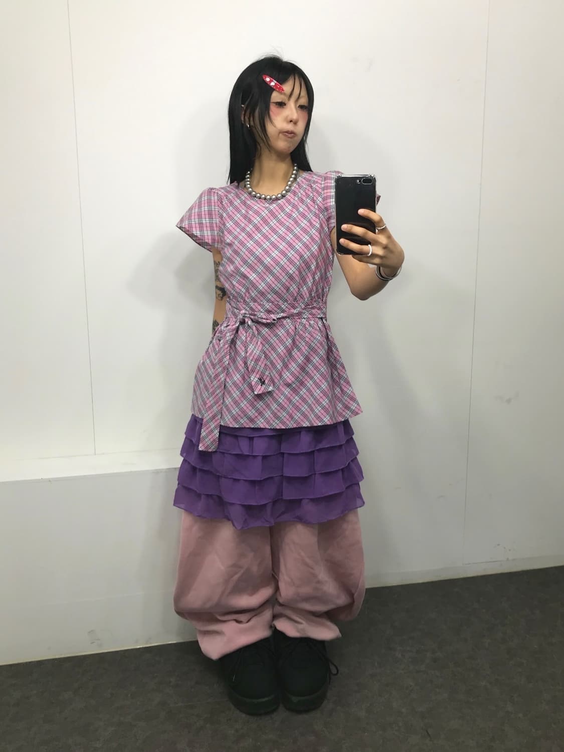 버버리 핑크 체크 퍼프 블라우스 상품이미지3