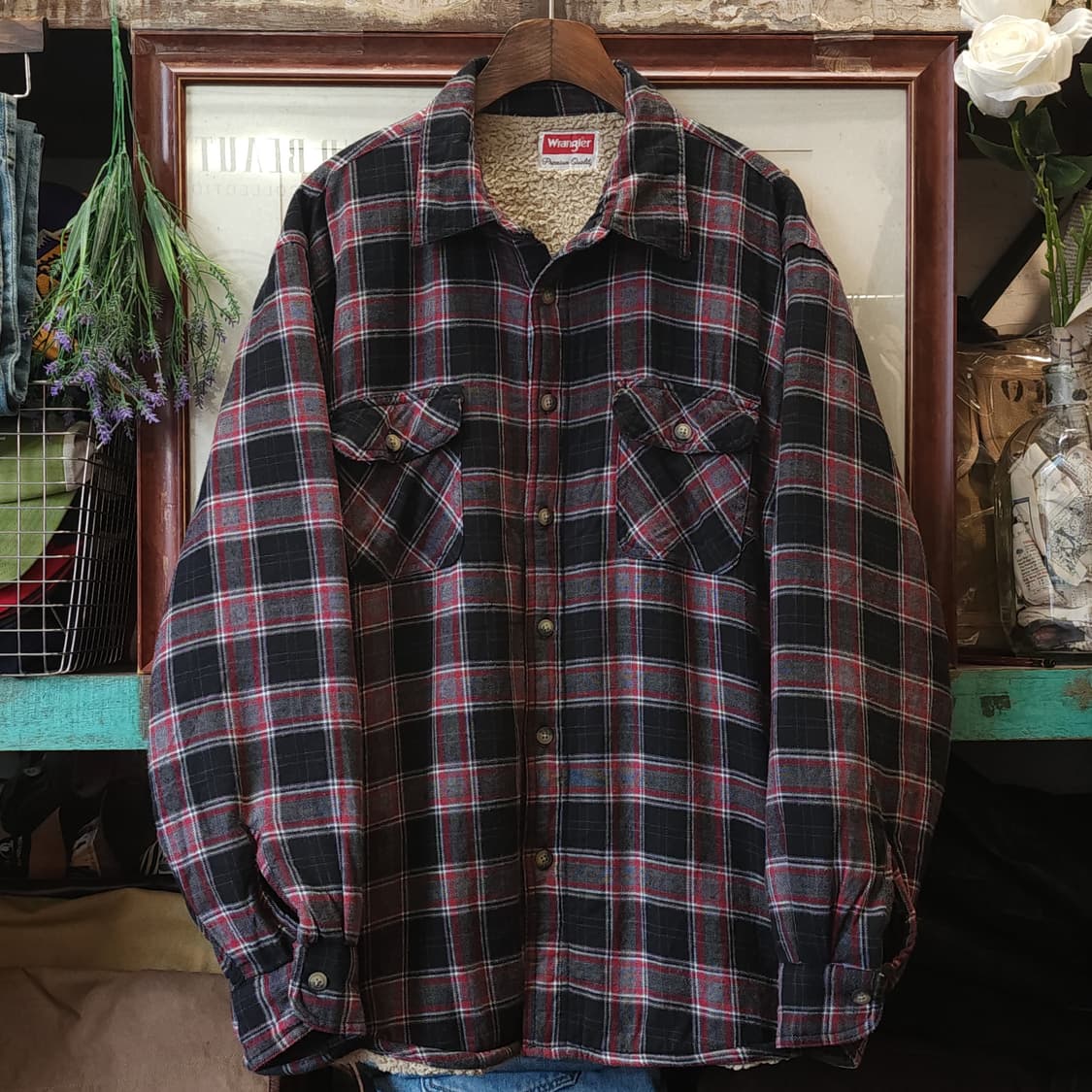 00s 랭글러 웨스턴 셔츠 플란넬 체크셔츠 쉐르파 양털 자켓 레드 xl 상품이미지2