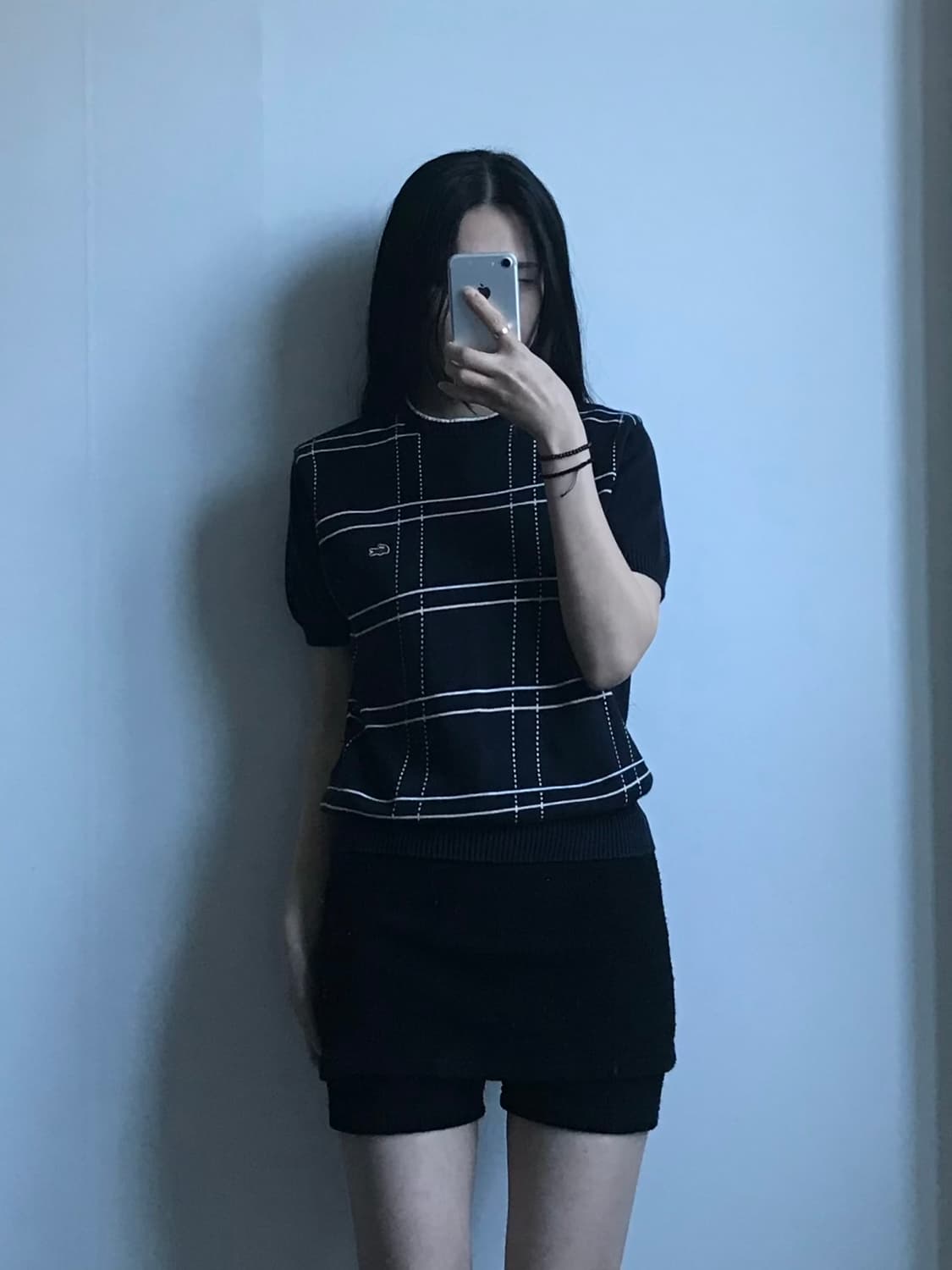 라코스테 자수로고 체크 반팔 니트 상품이미지1