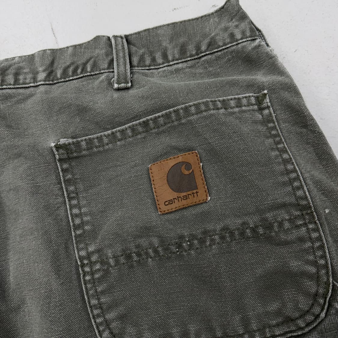 칼하트 OG 모스그린 가죽패치 카펜터 덕캔버스 와이드 워크팬츠 상품이미지7