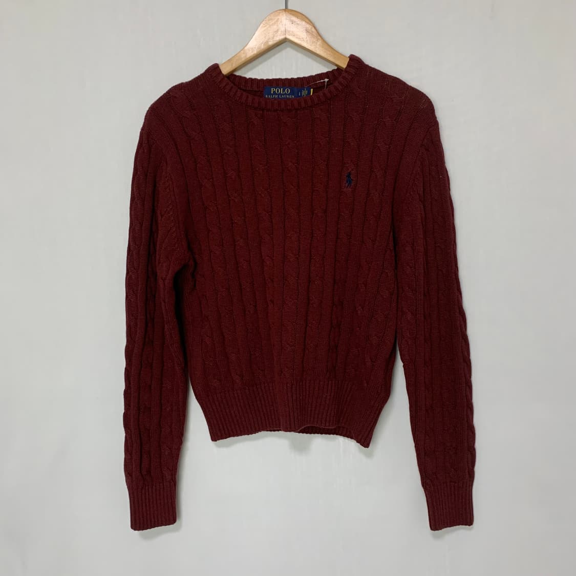 폴로 랄프로렌 세미크롭 케이블 니트 버건디 L 키즈 여성 상품이미지2