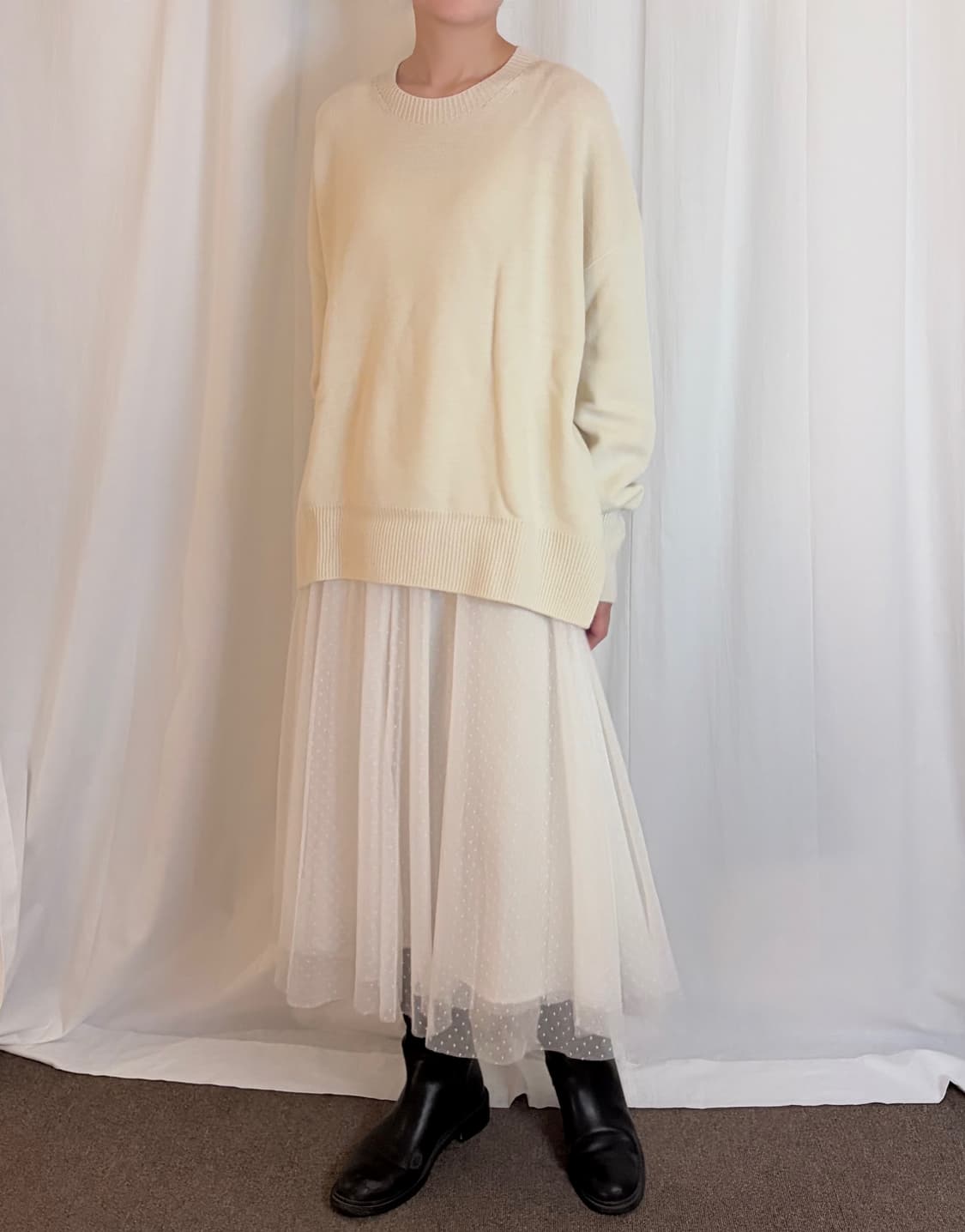Dot Sheer Long Skirt – Ivory 상품이미지3
