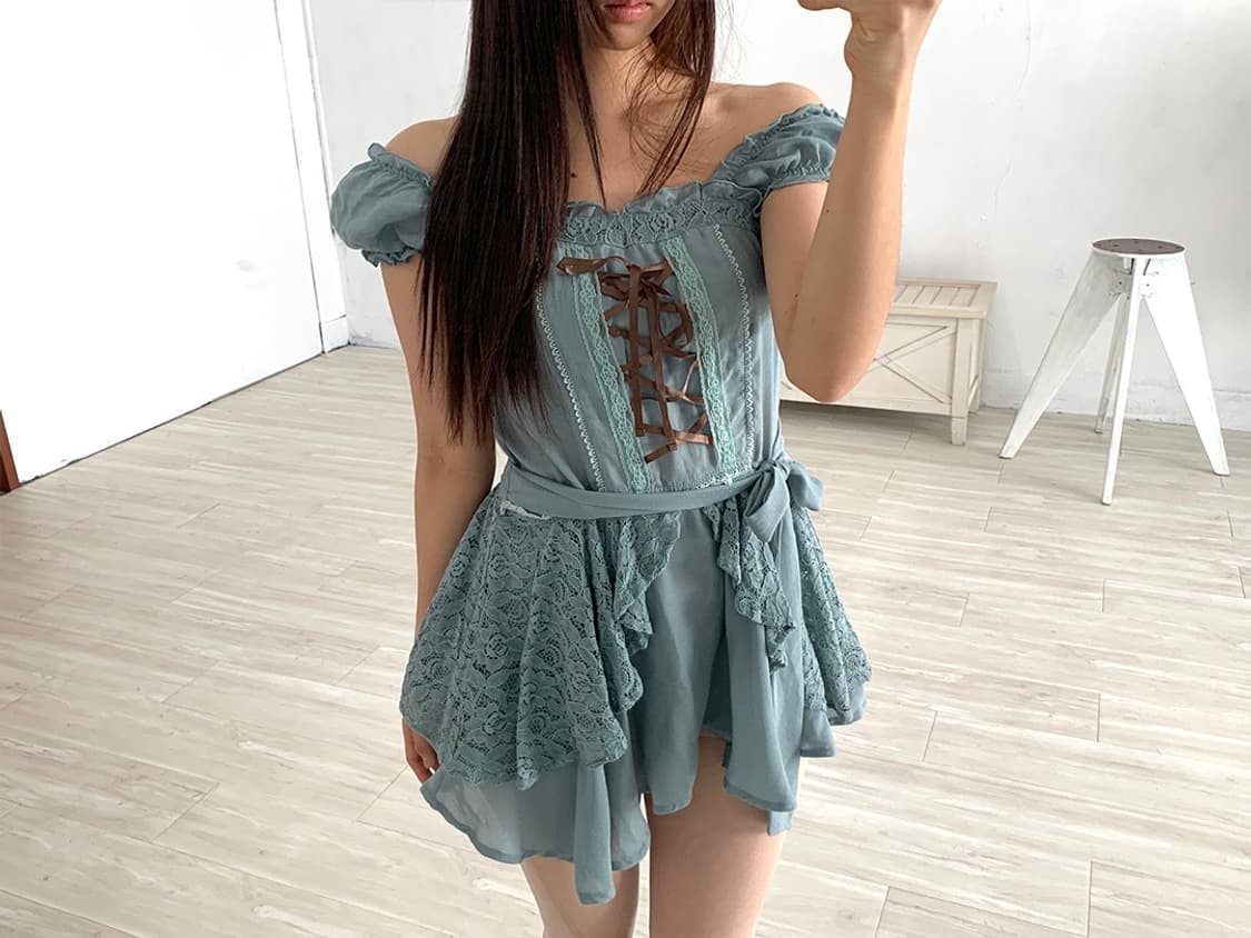 Emerald Mint Fairy Off-Shoulder Dress 상품이미지3