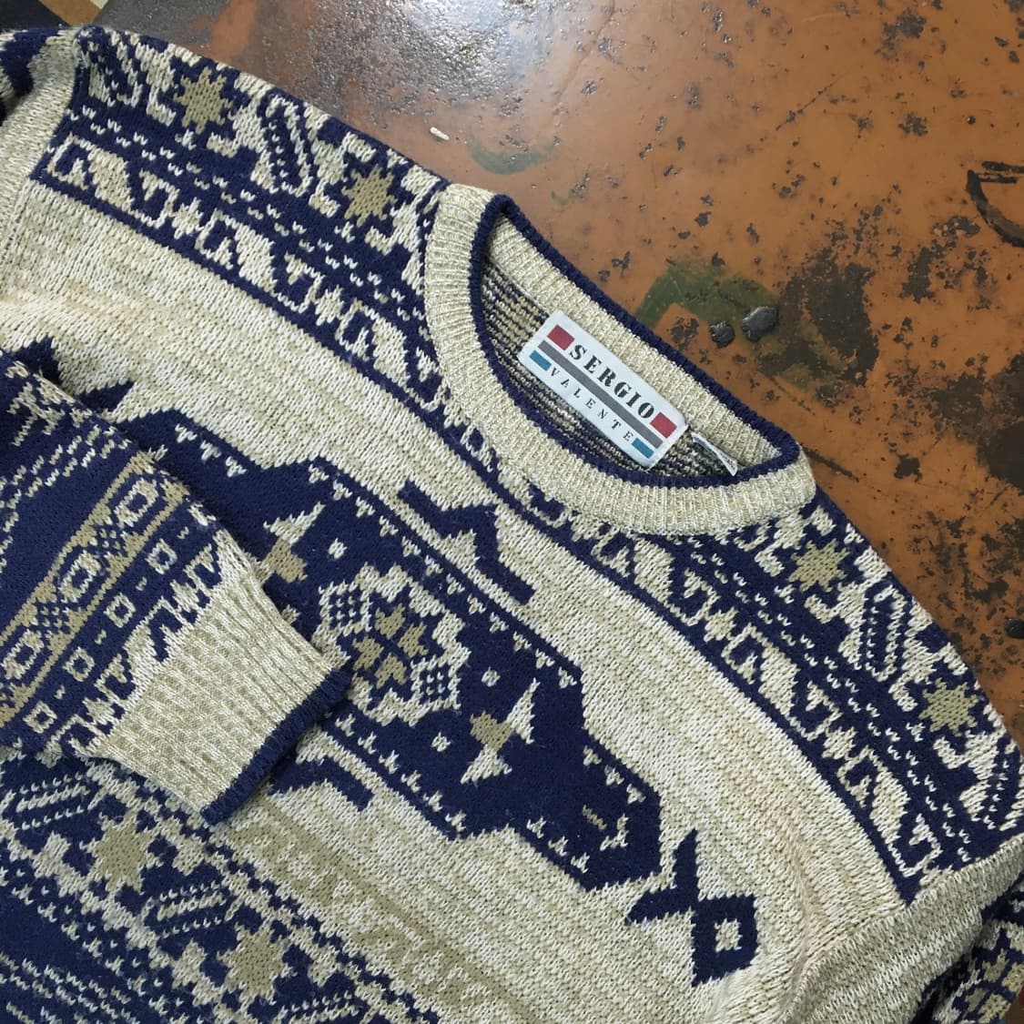 90s VTG 빈티지 인디언 패턴 아크릴 스웨터 니트 남성 105 110 상품이미지3