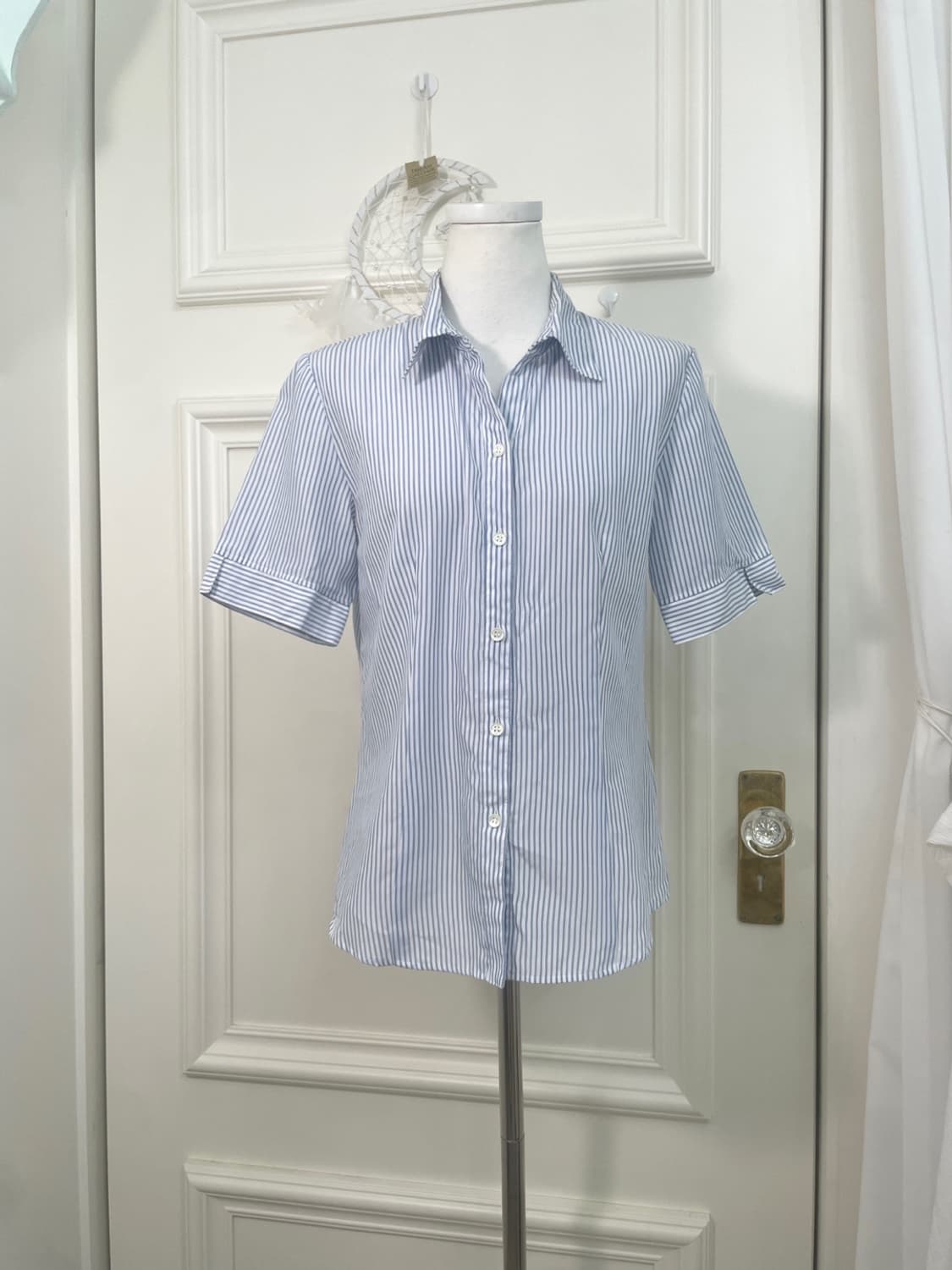 blue white stripe summer half shirt 상품이미지1