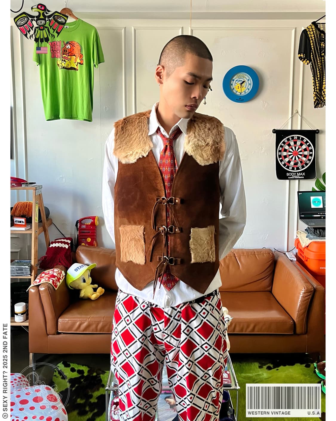 Western Vintage Vegetable Cowhide Vest 상품이미지1