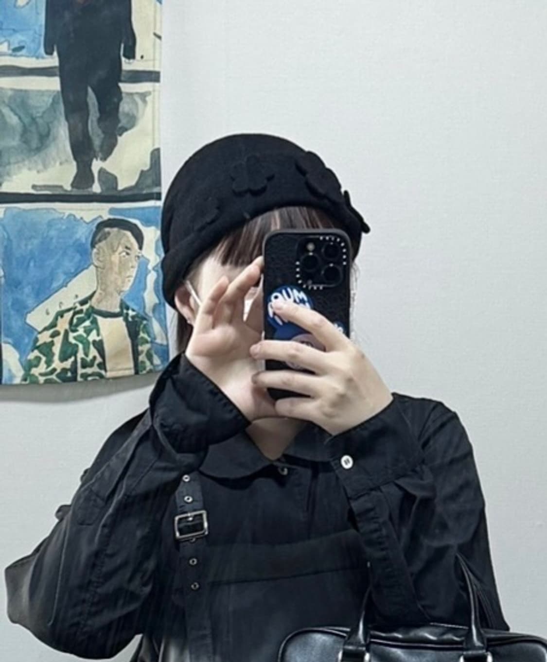 (네고가능) Scha 미디움 플라워 울 비니 (블랙 F) 상품이미지4