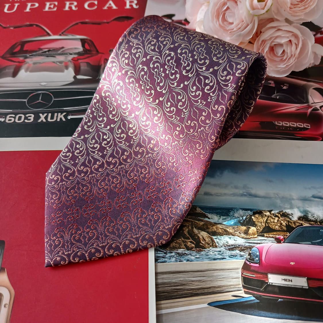 소니아 리키엘 실크 버건디 자카드 넥타이 9.8cm A+등급 A18838 상품이미지2