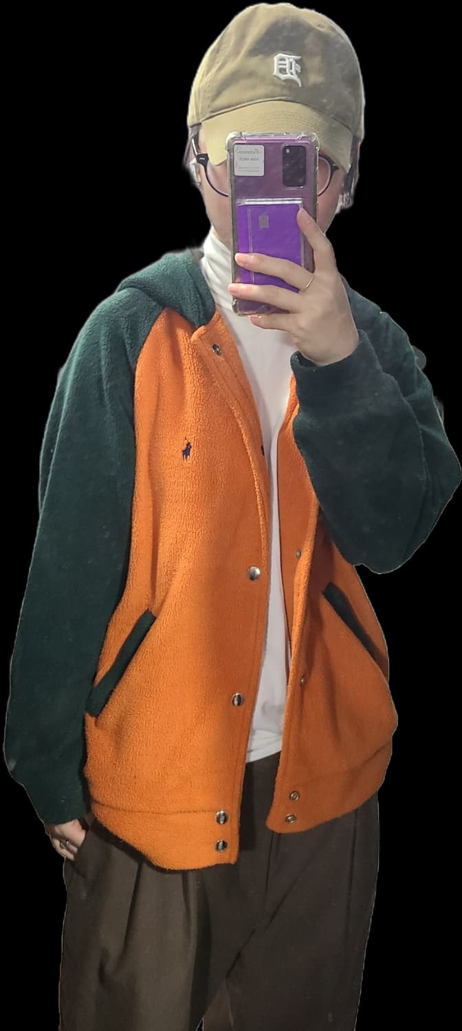 폴로 그린 배색 오렌지 후리스 아우터 상품이미지2