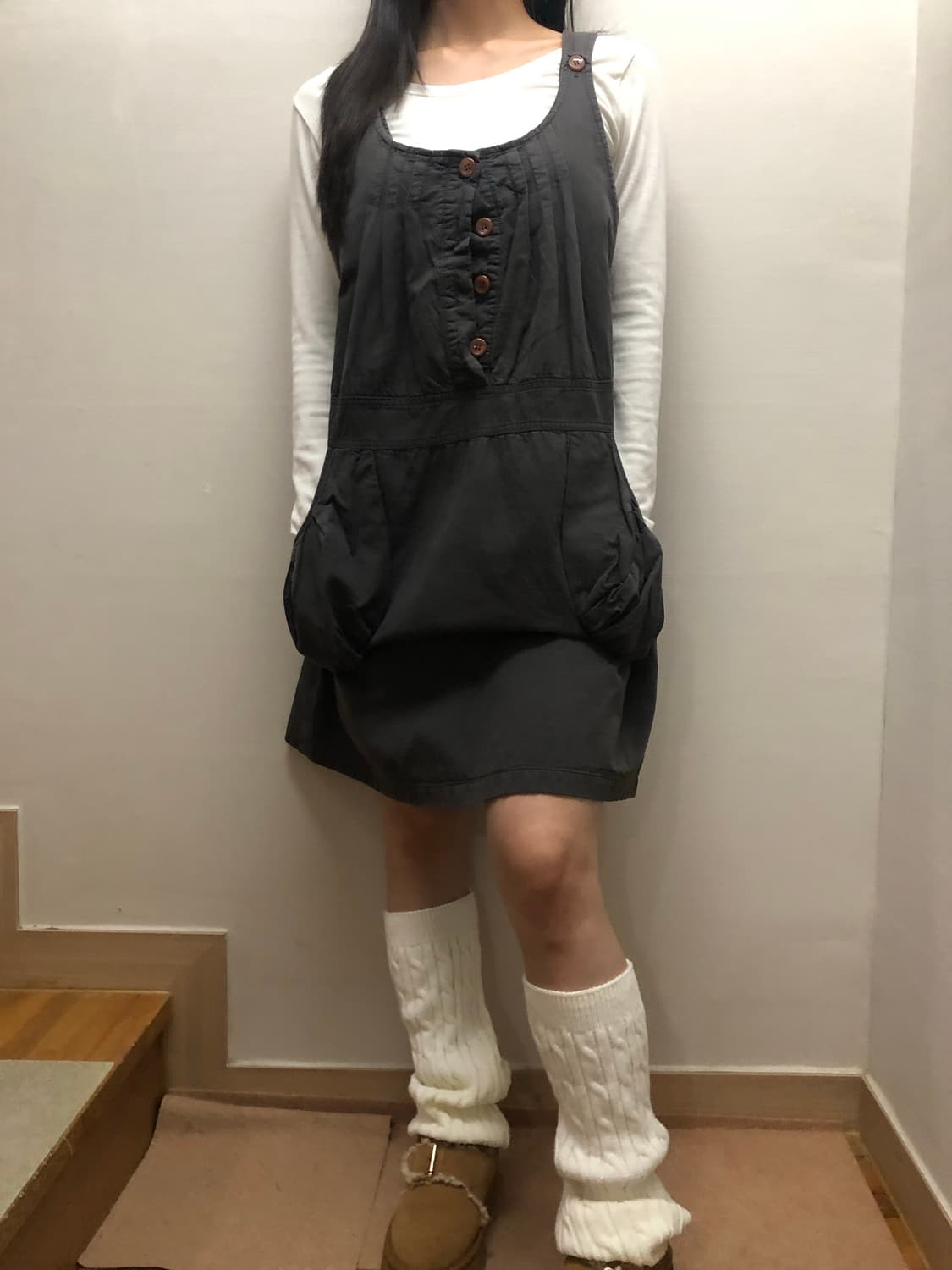 빈티지 그레이 버튼 원피스 상품이미지5