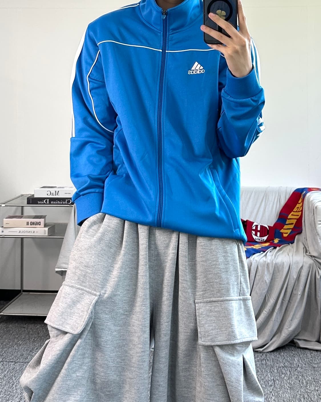 아디다스 블루 삼선 트랙탑 져지 L 상품이미지3