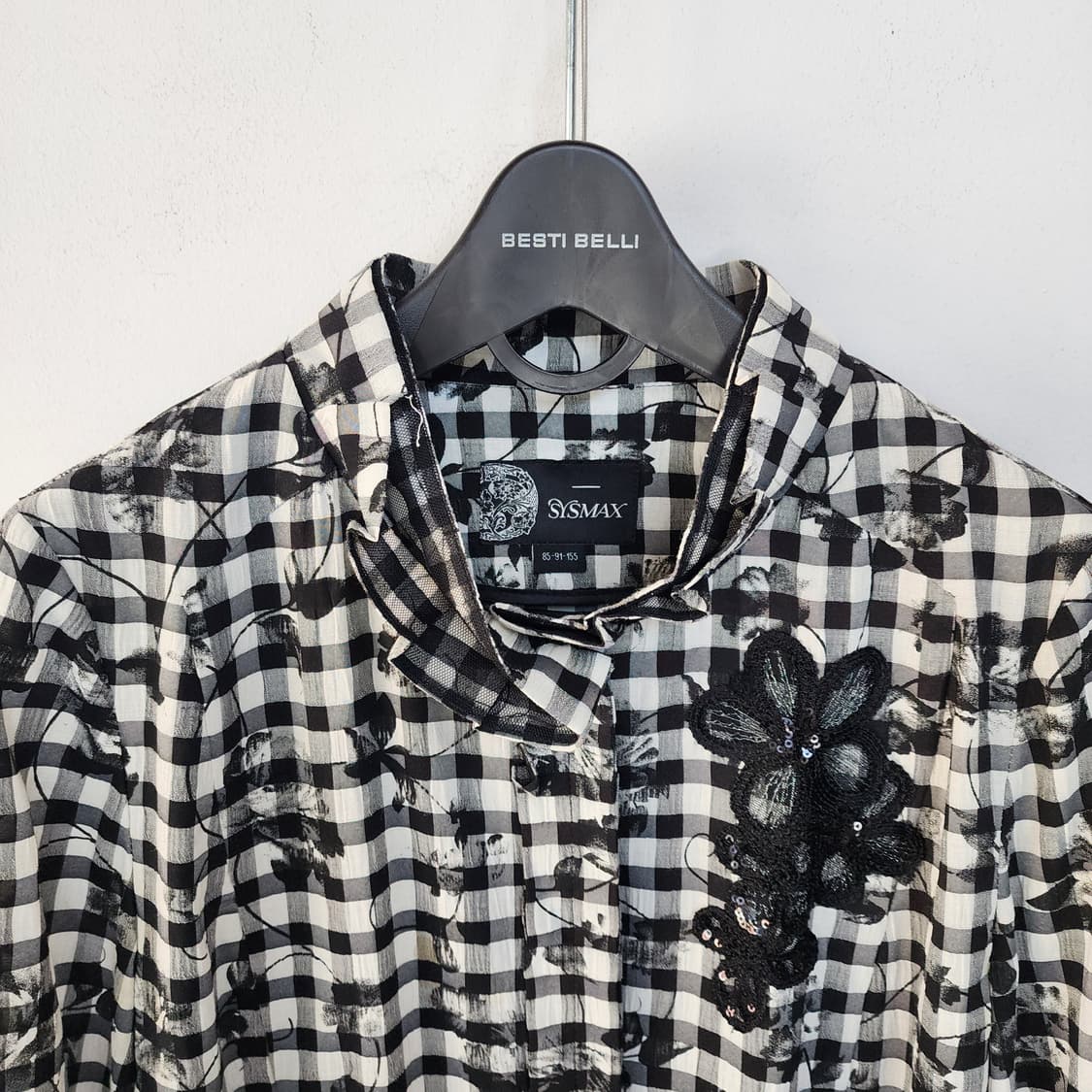 식스막스 체크무늬 블랙 플라워 롱 코트 상품이미지2