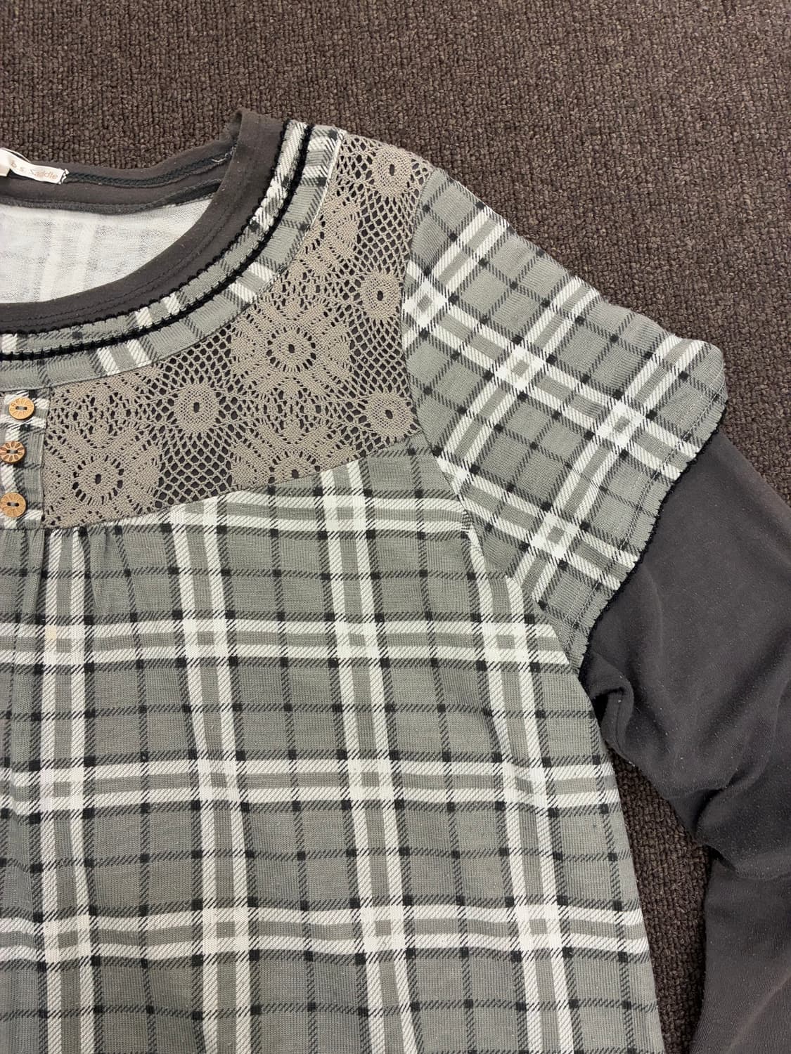 3L) Japanese vintage 여성 레이어드 체크무늬 롱 슬리브 상품이미지5