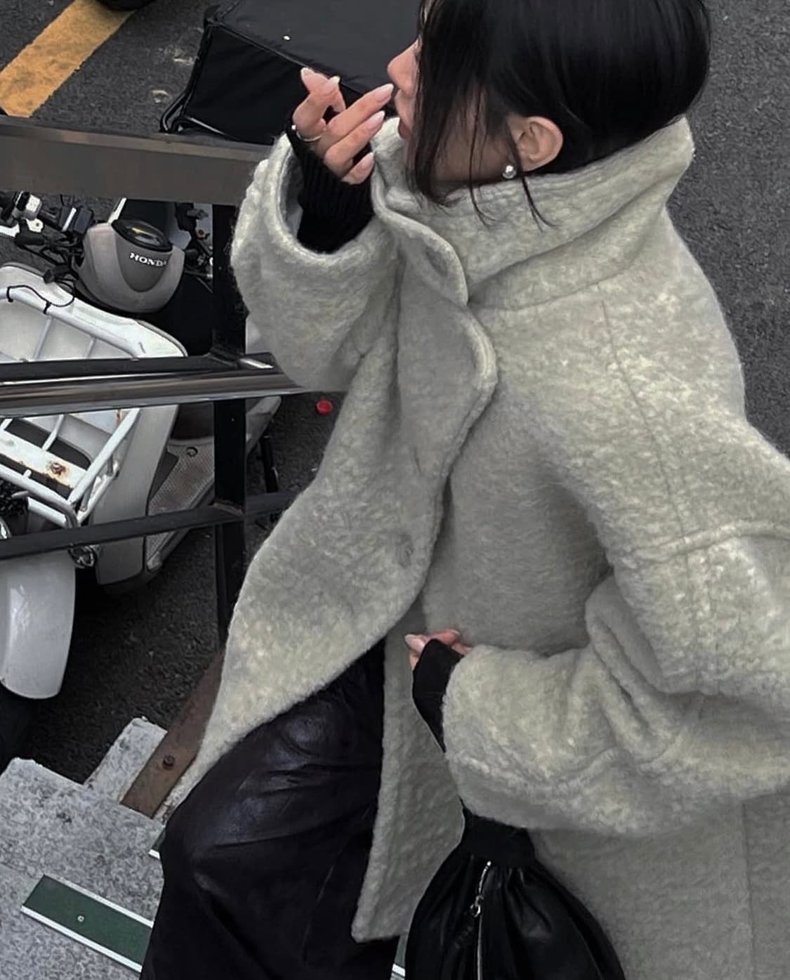 알파카 싱글 피코트 크림그레이 상품이미지2