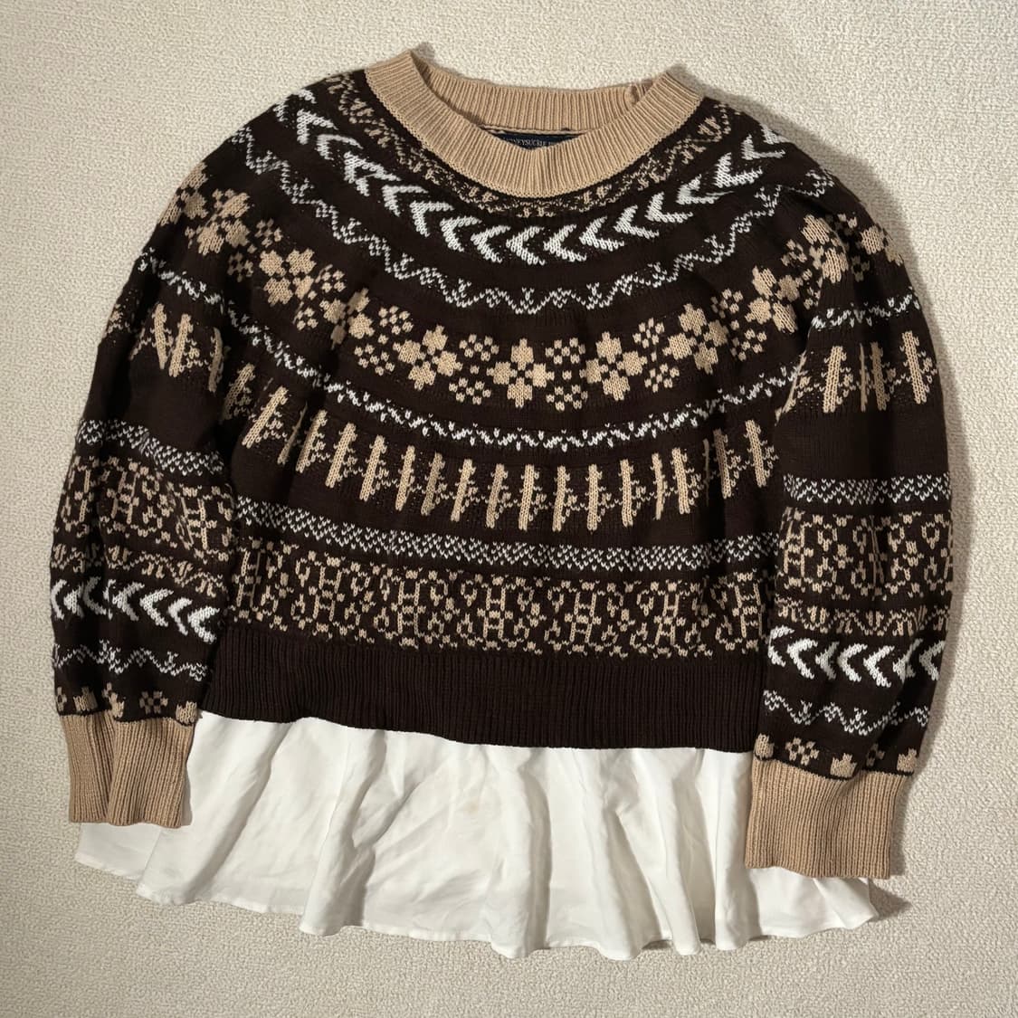 일본빈티지 노르딕 모리걸 브라운 레이어드 니트 상품이미지1