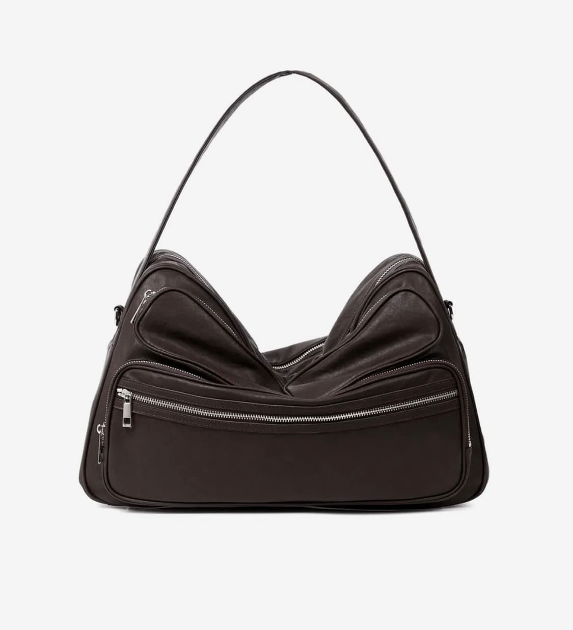 노이즈 멀티 쉘 레더 숄더 토트백 버건디 블랙 상품이미지1