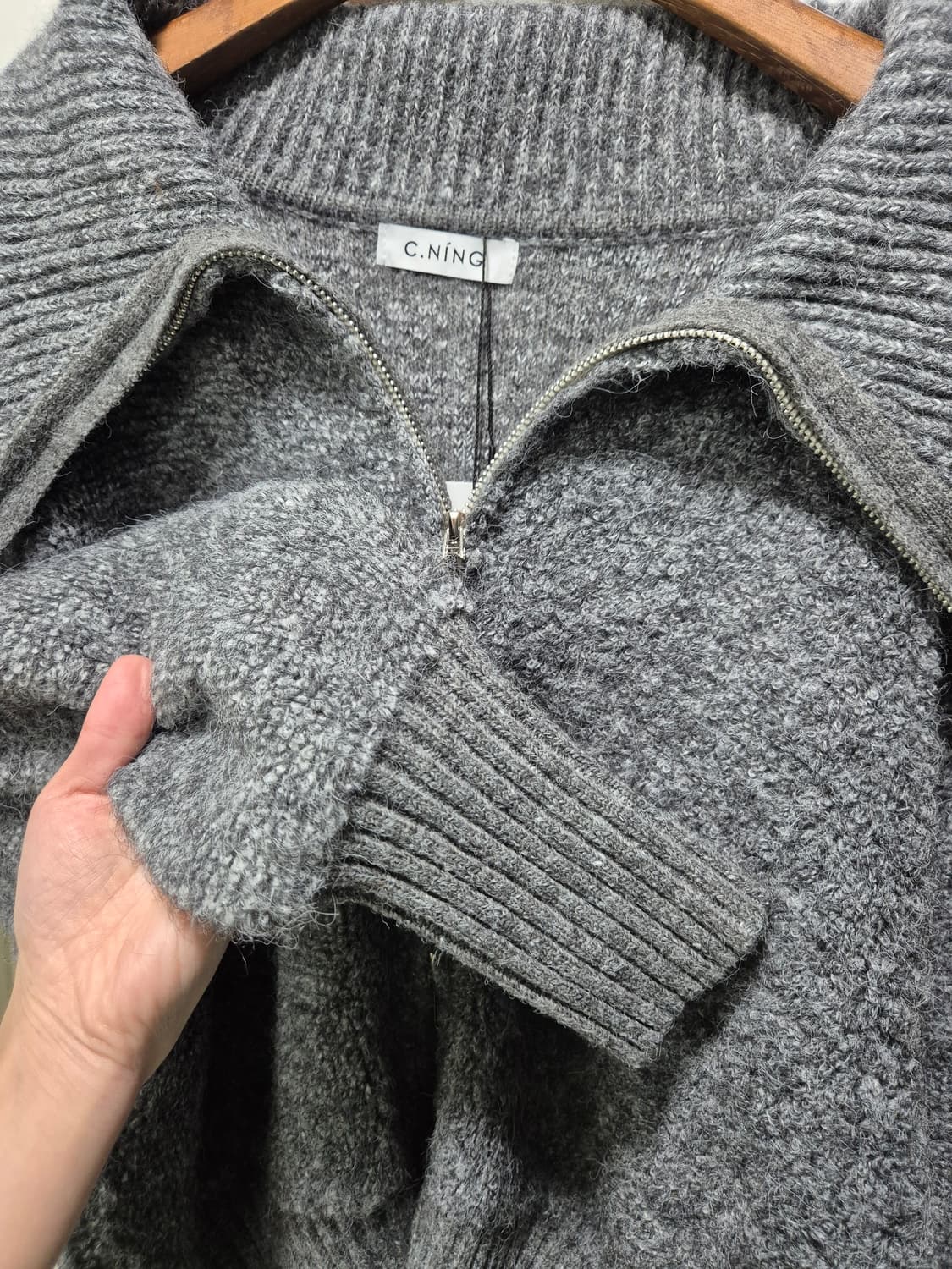 C.Ning 빅카라 니트 집업 그레이 상품이미지4