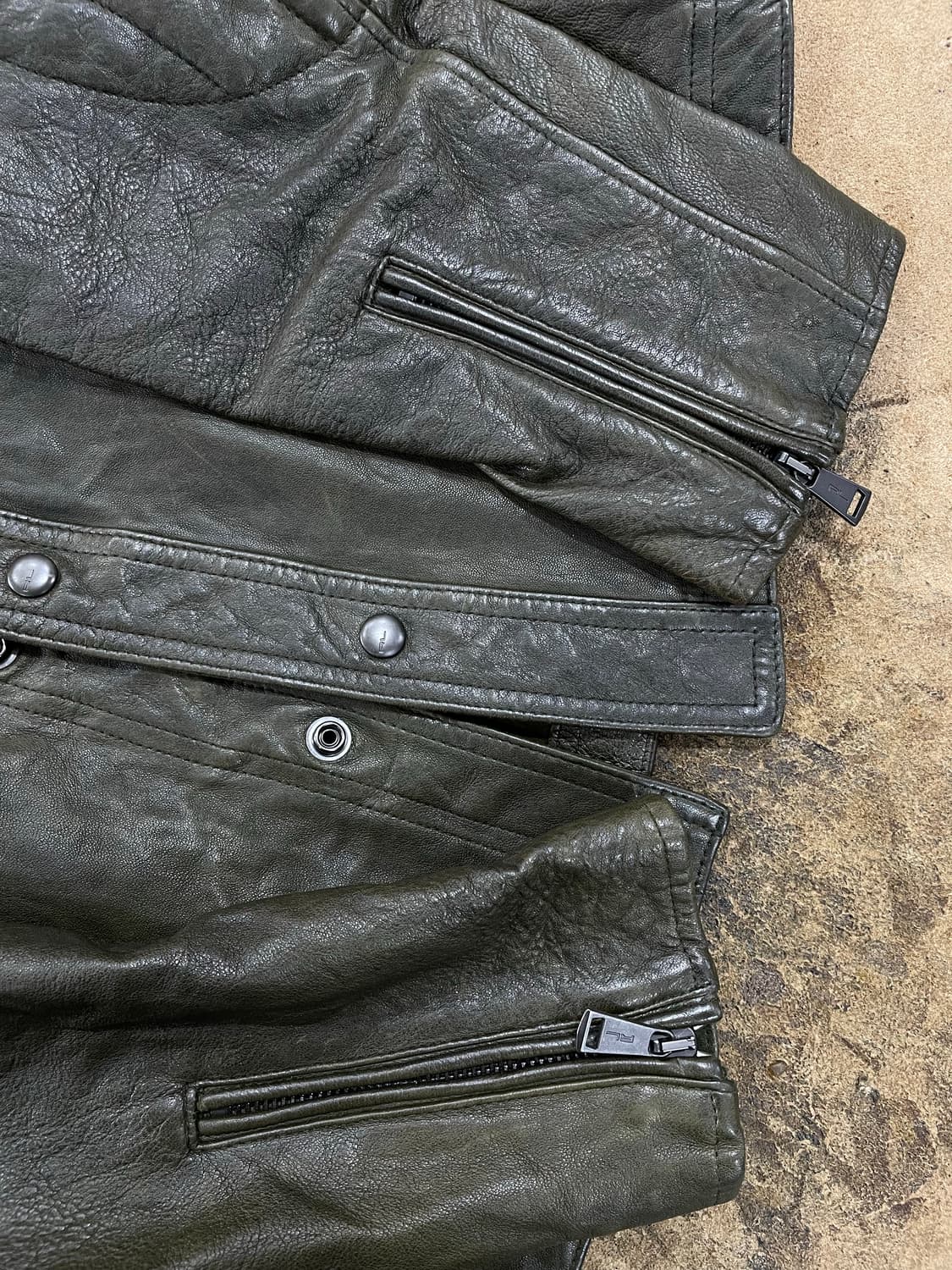 폴로랄프로렌(블랙라벨)/블랙카키 니트매치 양가죽자켓(S) 상품이미지7