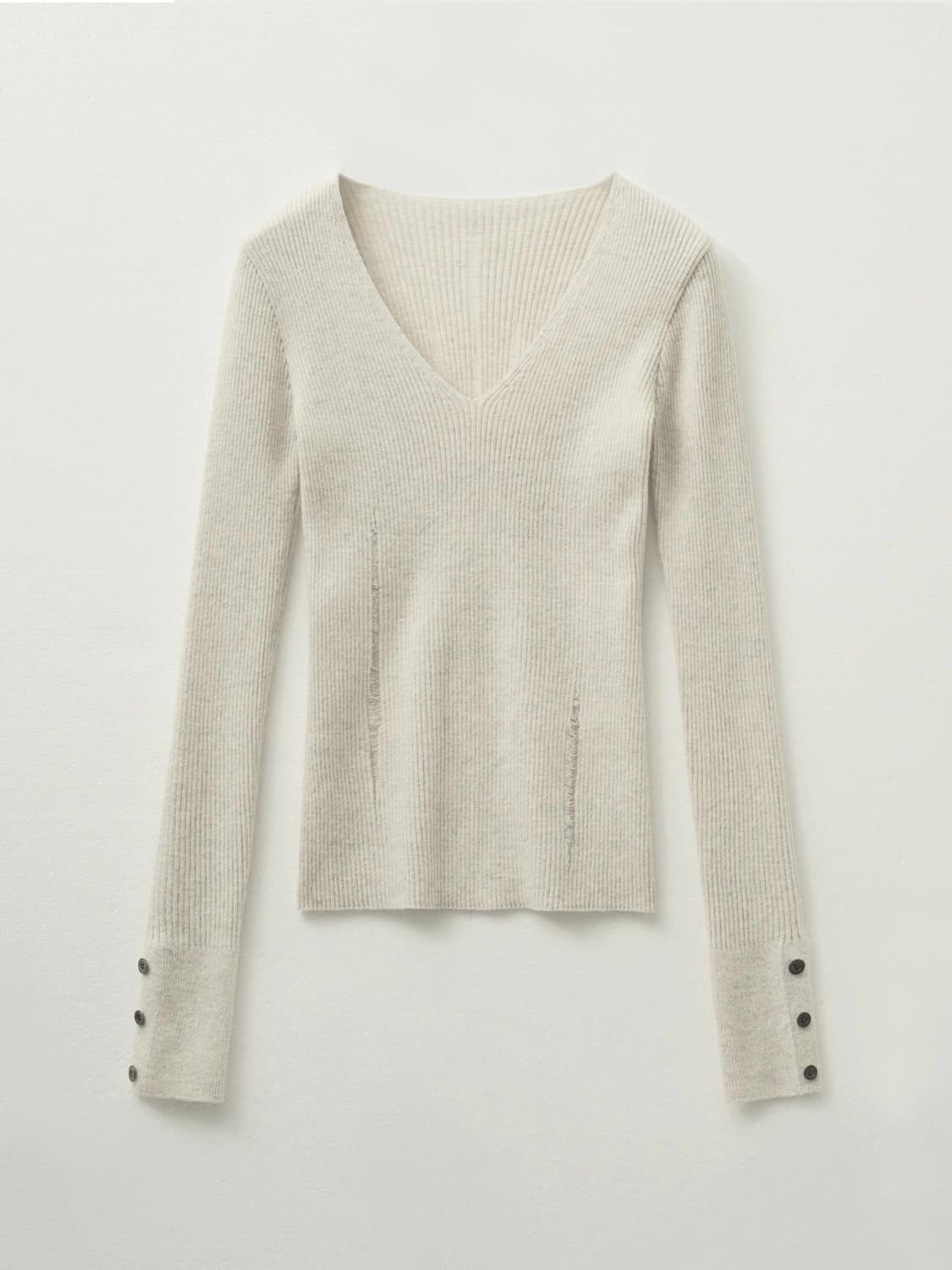 헬레네파리스 데미지드 브이넥 리브드 니트 오트밀 상품이미지1