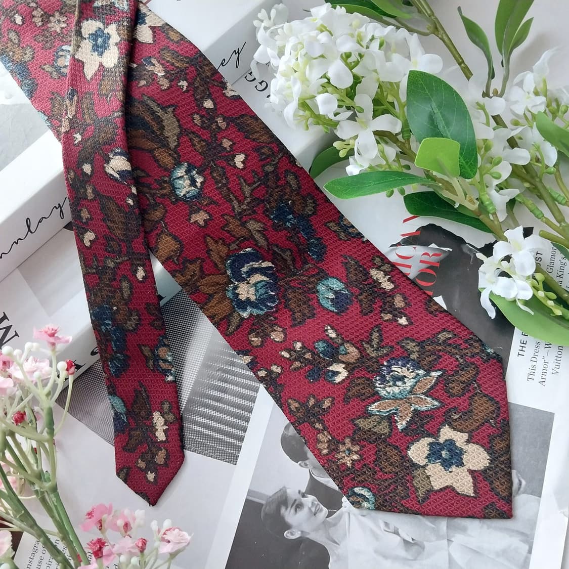 니노 세루티 실크 와인 플로럴 패턴 넥타이 9.5cm A+등급 K1513 상품이미지2