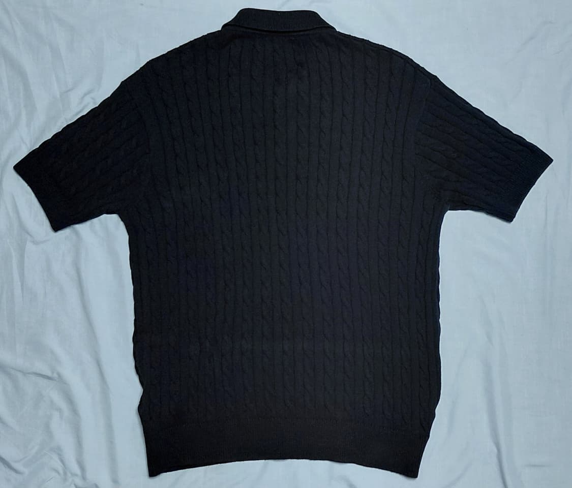 [XXL] 미나브(minav) 케이블 니트 카라 반팔 티셔츠 (블랙) 상품이미지8