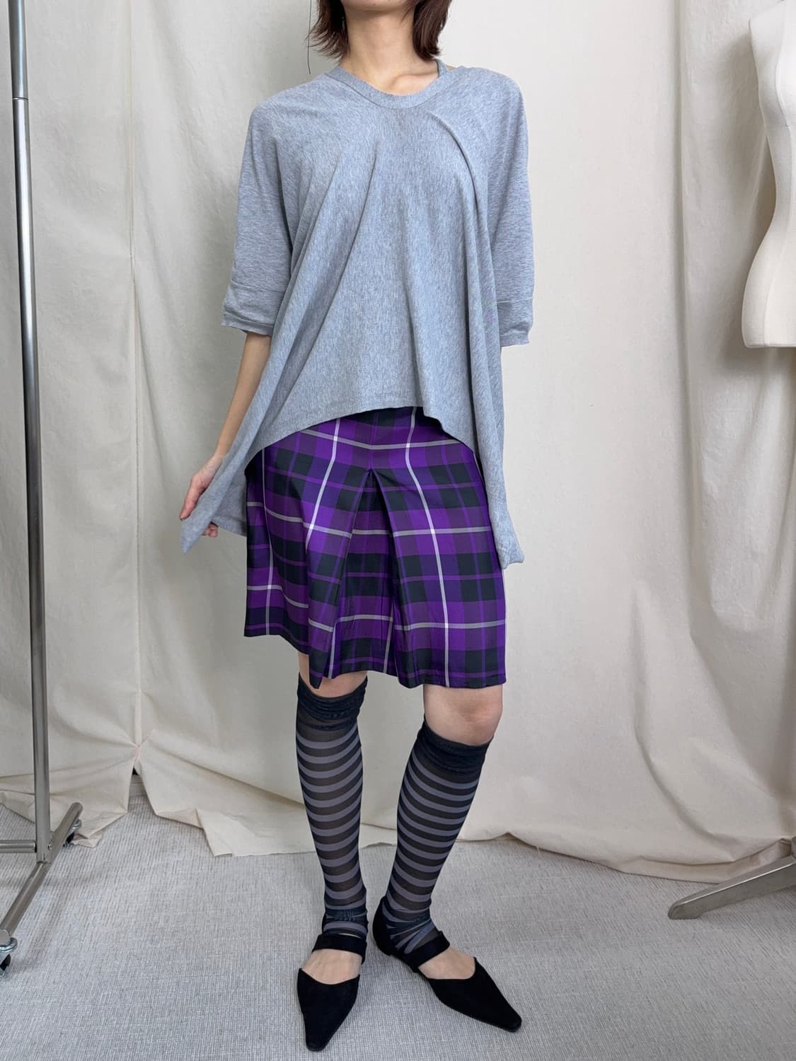 Zucca 체크 실크 스커트 상품이미지2