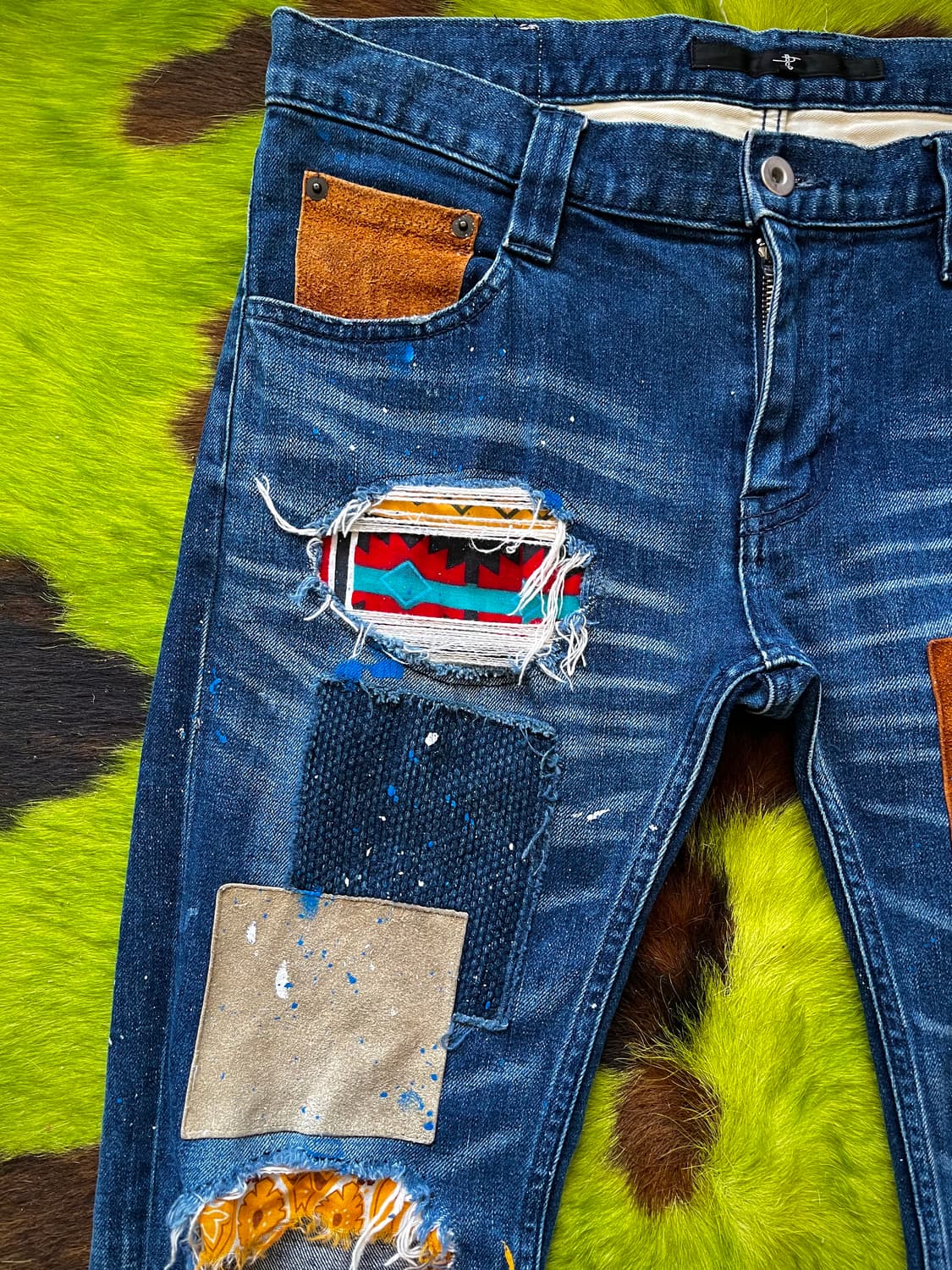 NO ID. Leather Bandana Patch-Work Denim 상품이미지4