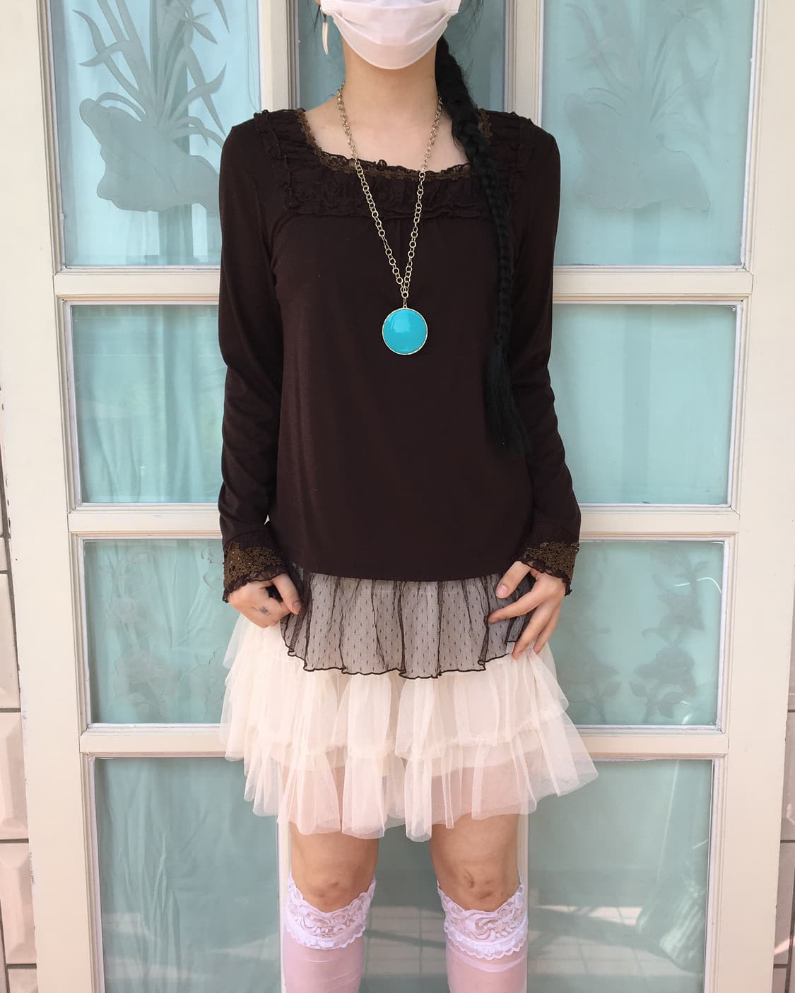 Axes femme lace trimming sleeve 상품이미지1