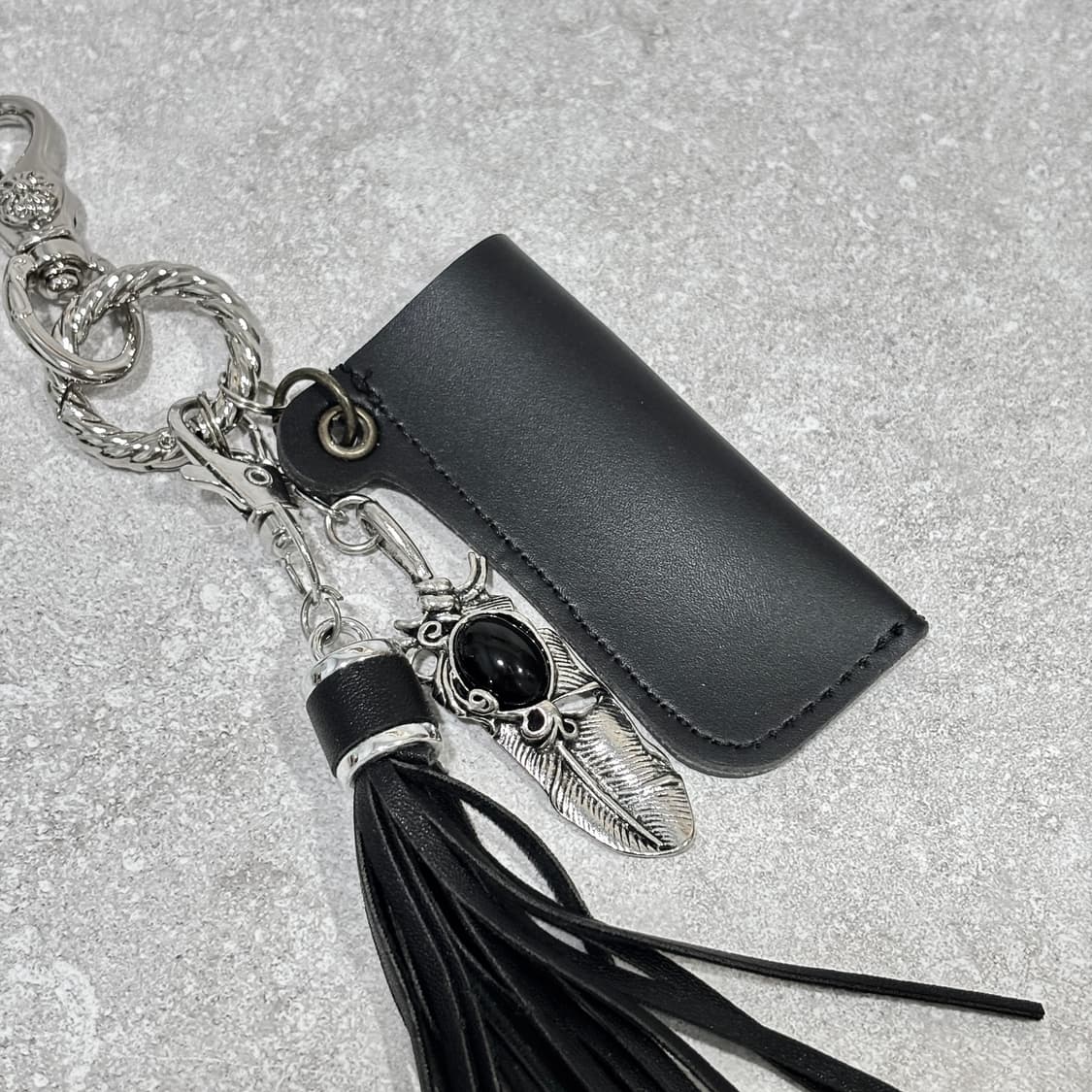 Oribell 태슬 가죽 립밤 라이터 립밤 케이스 깃털 키링 열쇠고리 상품이미지4