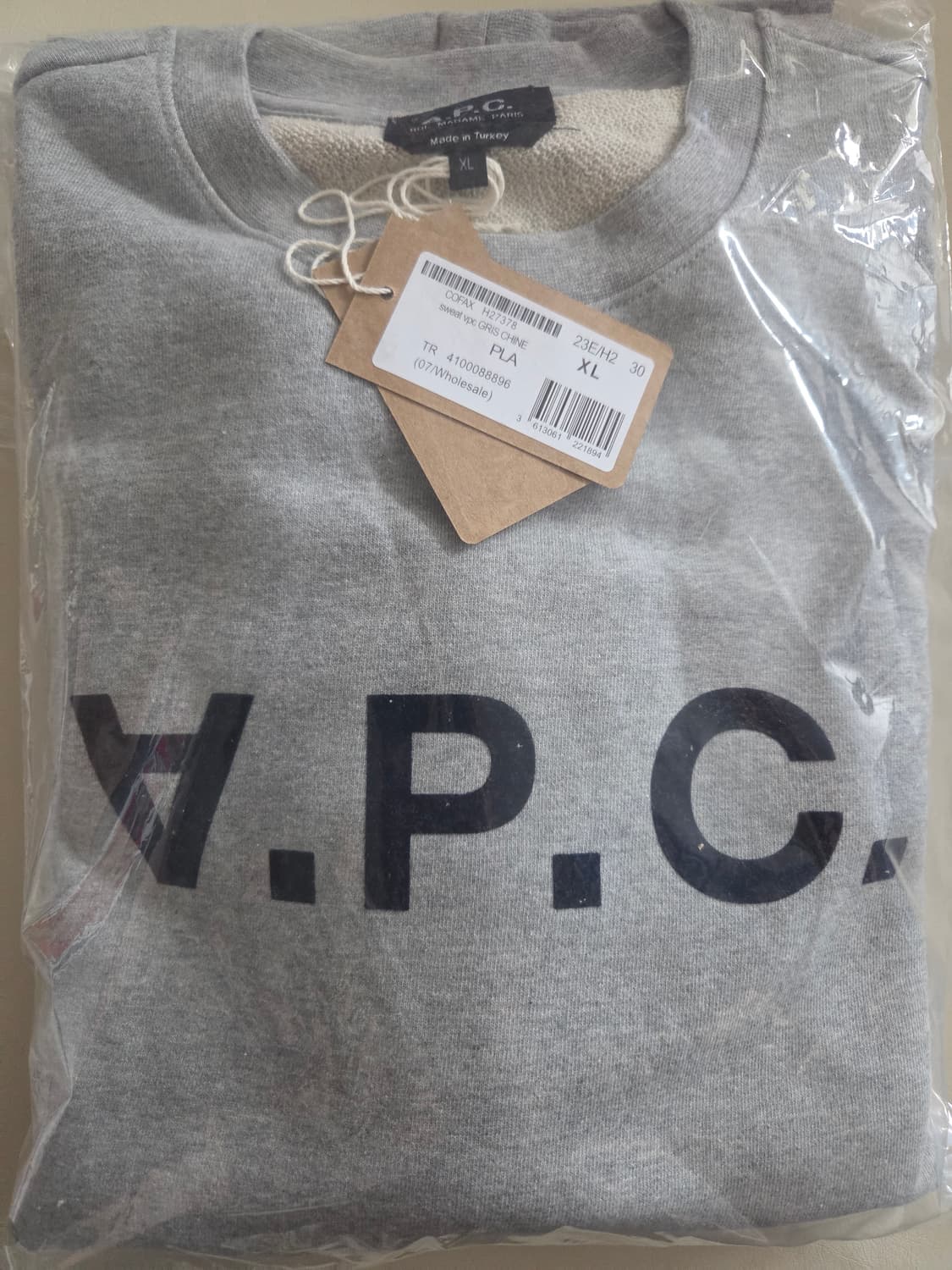 (새상품)아페쎄 VPC 로고 맨투맨 그레이 XL, L 상품이미지3