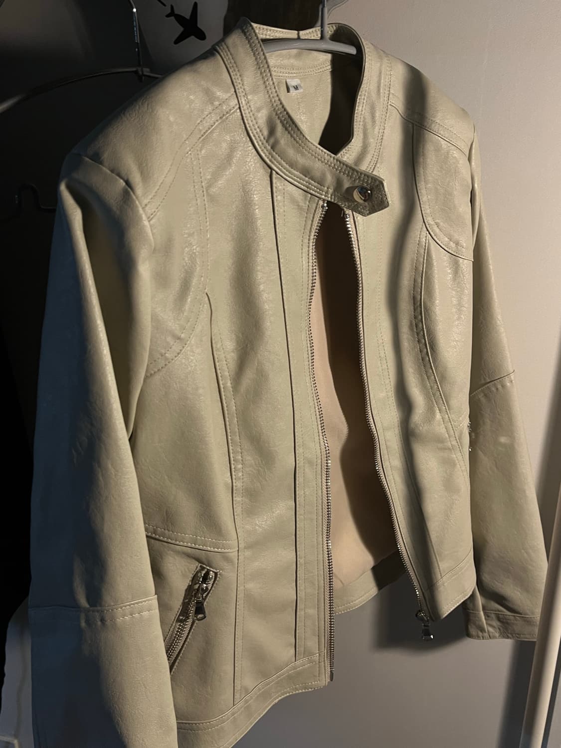 아이보리 레더 라이더 자켓 상품이미지1