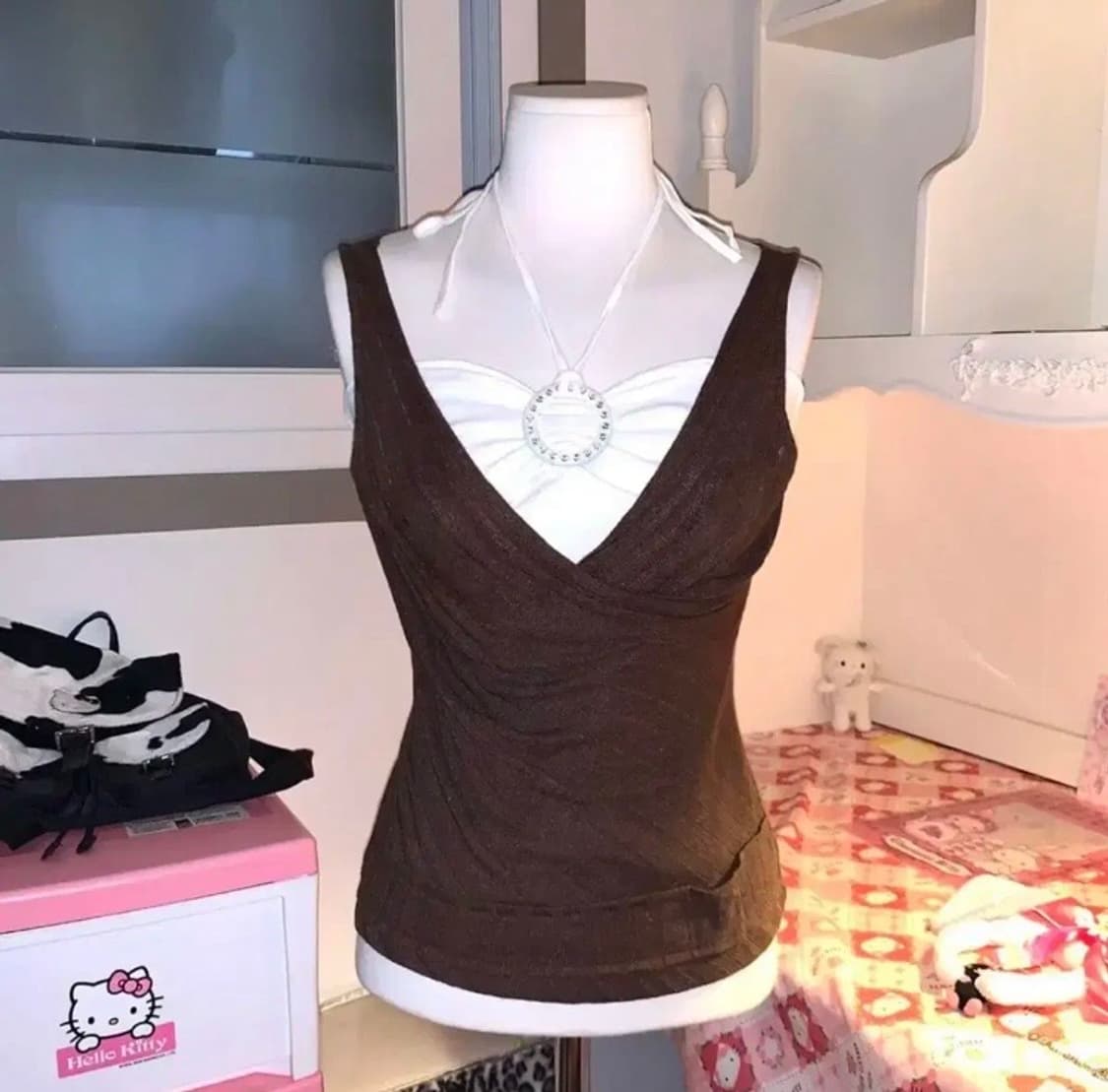 갸루 오네갸루 링 홀터넥 탑 세트 일브 핀터깔 상품이미지1