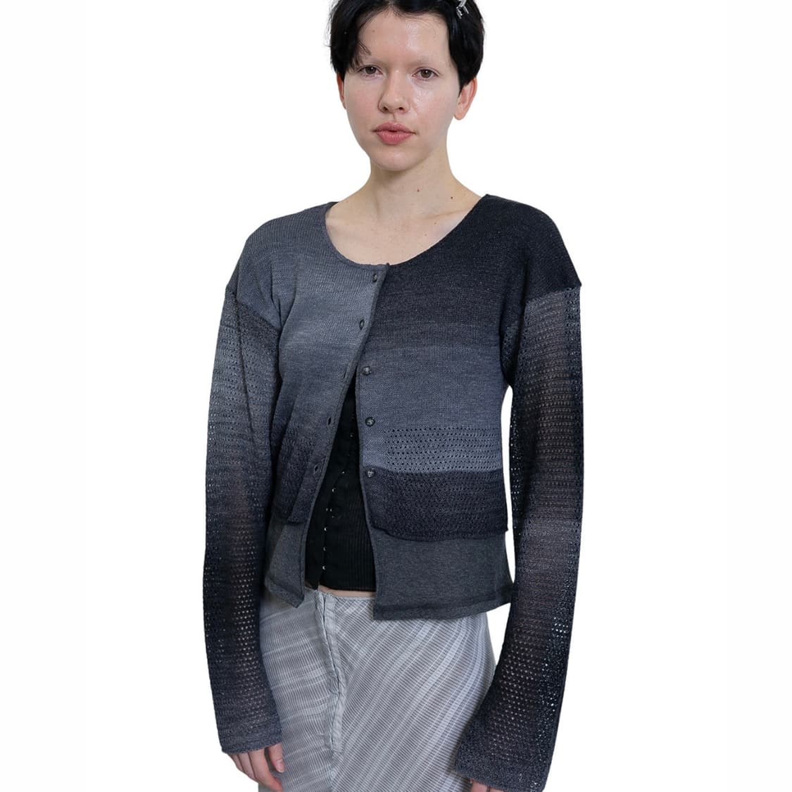 [F]퍼버즈 26ss 더블 레이어드 가디건/그레이 상품이미지1