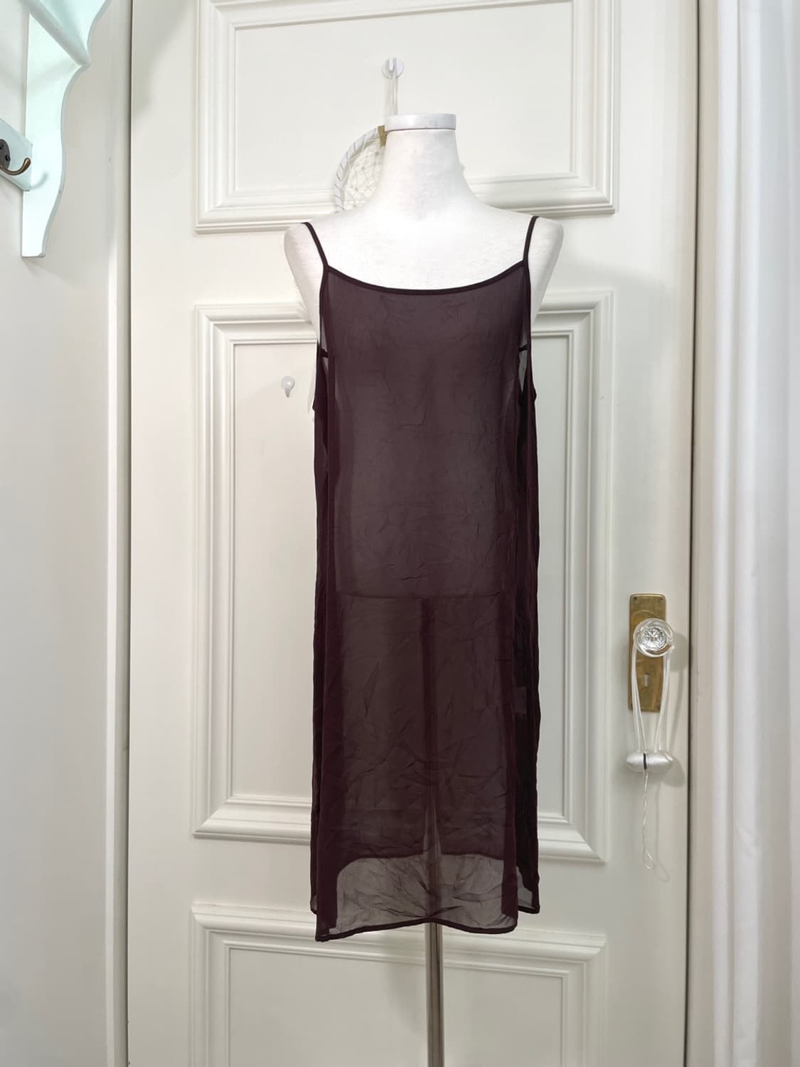 brown shirring pleats point v-neck cotto 상품이미지7