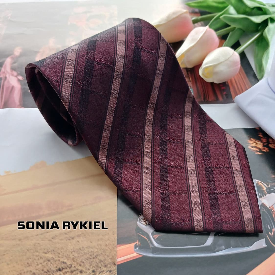 소니아리키엘 실크 스트라이프 넥타이 9.2cm A+등급 A18779
 상품이미지1