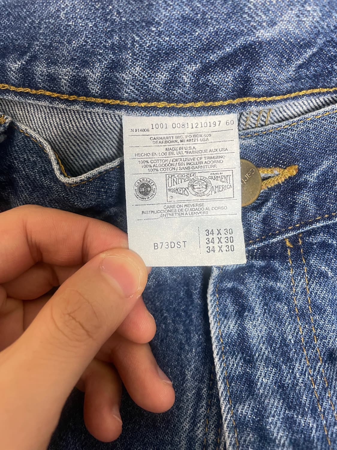 [34x30] 빈티지 미제 칼하트 b73 dst 더블니 데님 팬츠 상품이미지3