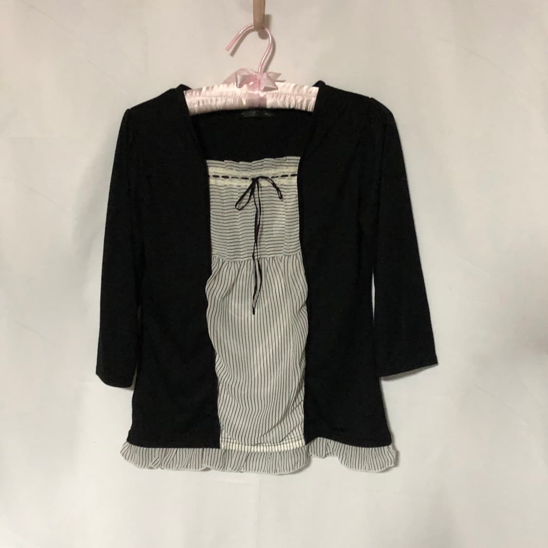 스트라이프 블라우스 탑 블랙 상품이미지8