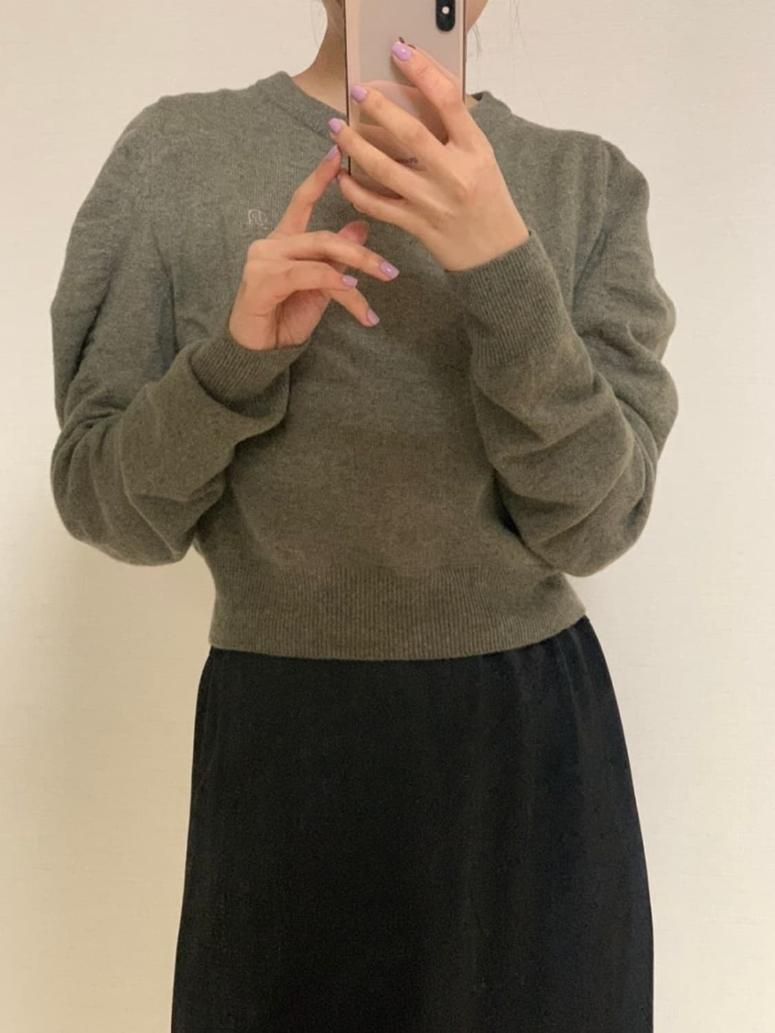 다이애그널 셔링 볼륨 슬리브 니트 탑 브라운 상품이미지2