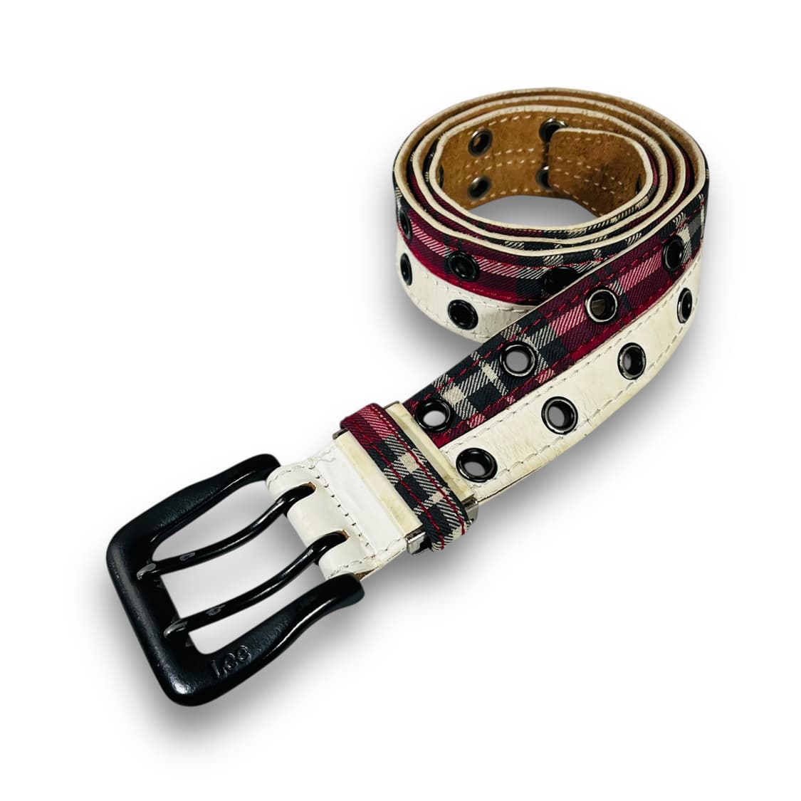 Lee 00s 더블링 패턴 체크 펑크 레더 빈티지 벨트 상품이미지2