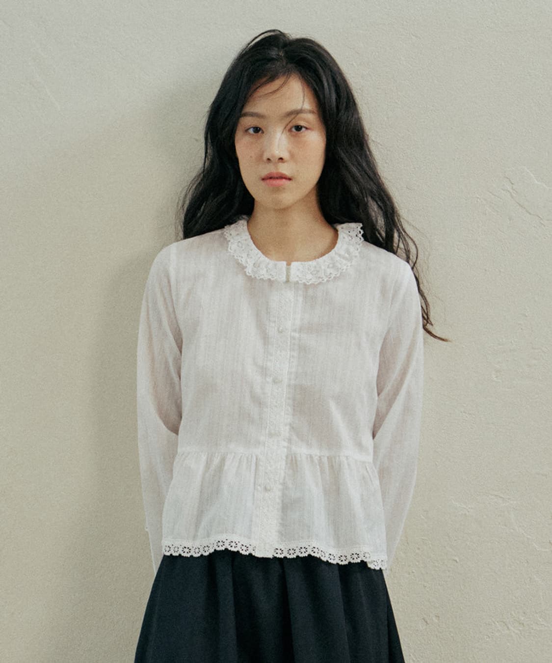 새상품) 호쿠스포쿠스 sonnet 레이스 아사 면 셔츠 상품이미지1
