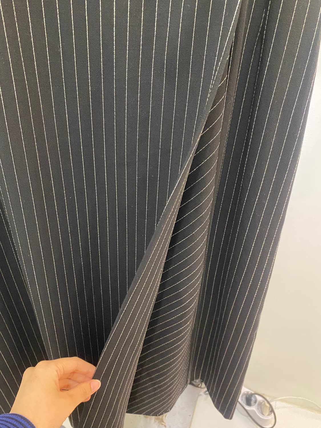 일본빈티지 세로 줄무늬 블랙 미디스커트 상품이미지1