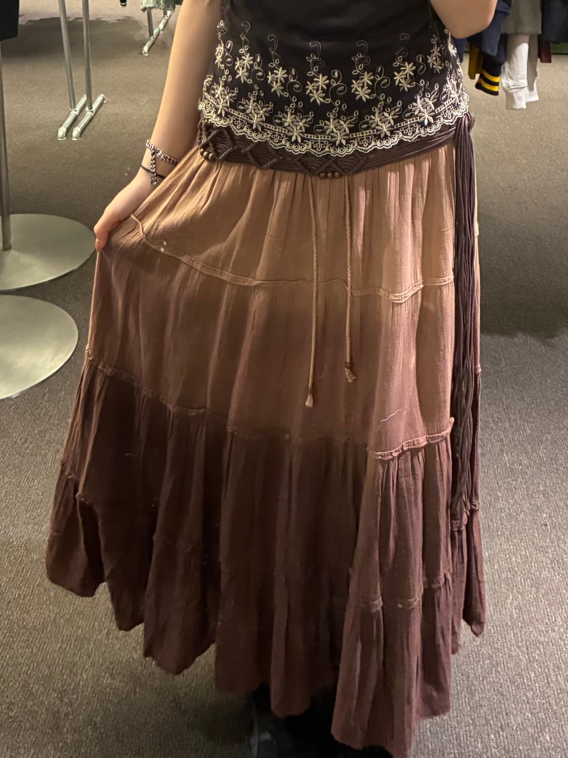 M)Japanese vintage 레이스 자수 그라데이션 롱스커트 상품이미지1