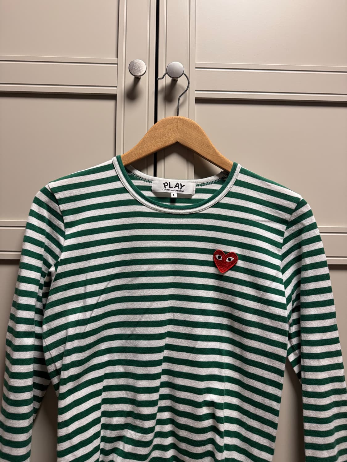 [정품] 꼼데가르송 그린 스트라이프 긴팔티 L사이즈 새상품급 상품이미지1