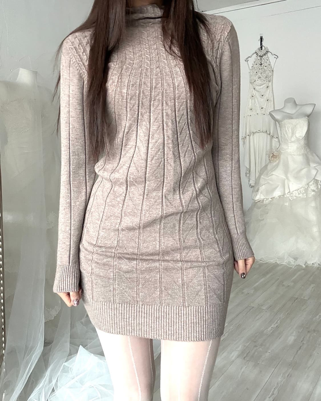 Mute beige oatmeal knit dress 상품이미지2