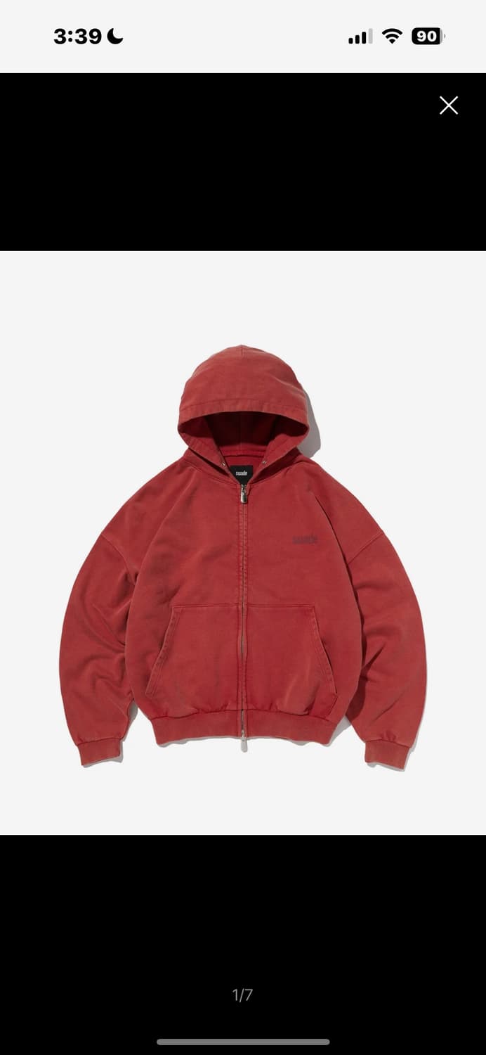 스웨이드 크롭 워시드 후드집업 레드 상품이미지1