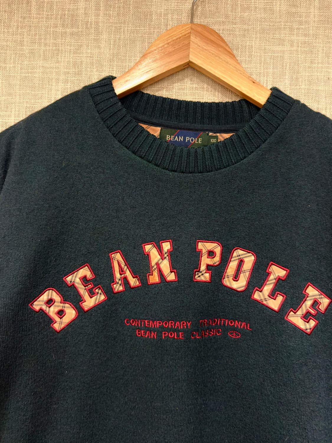 빈폴 00's 체크 빅로고 울니트 100 그린 상품이미지2